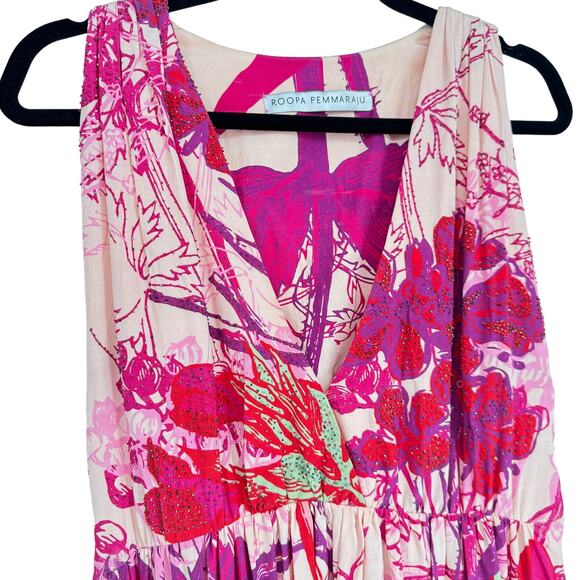 Roopa Pemmaraju The Peela‎ Silk V-Neckline Maxi Gown Dress Multicolor Size Small - Picture 8 of 16